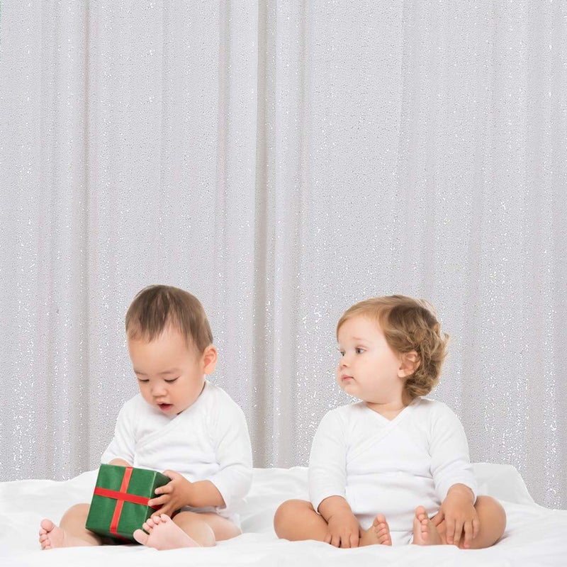 SquarePie Sequin Backdrop 8FT x 8FT White Photography Background Sparkly Curtain Selfie Wall for Wedding Party - Image 3